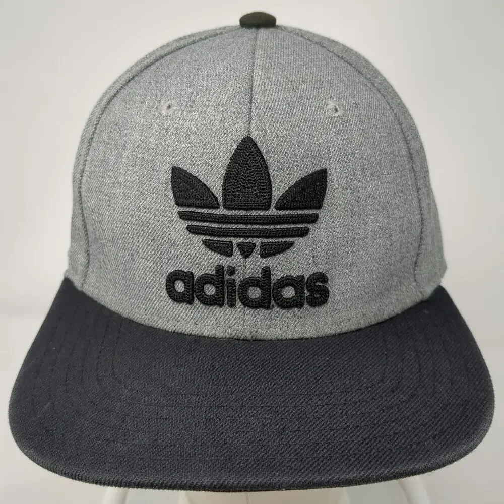 Adidas Snapback Gray Black One Size Flat Brim Trefoil Logo Structured Wool Hat